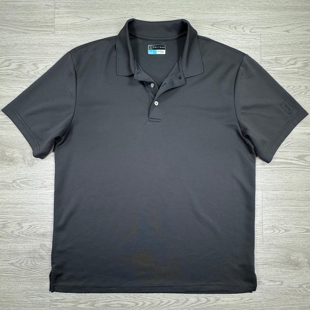 PGA Tour Men's Polo Shirt Airflux Black Large Golf Performance Short Sleeve Logo